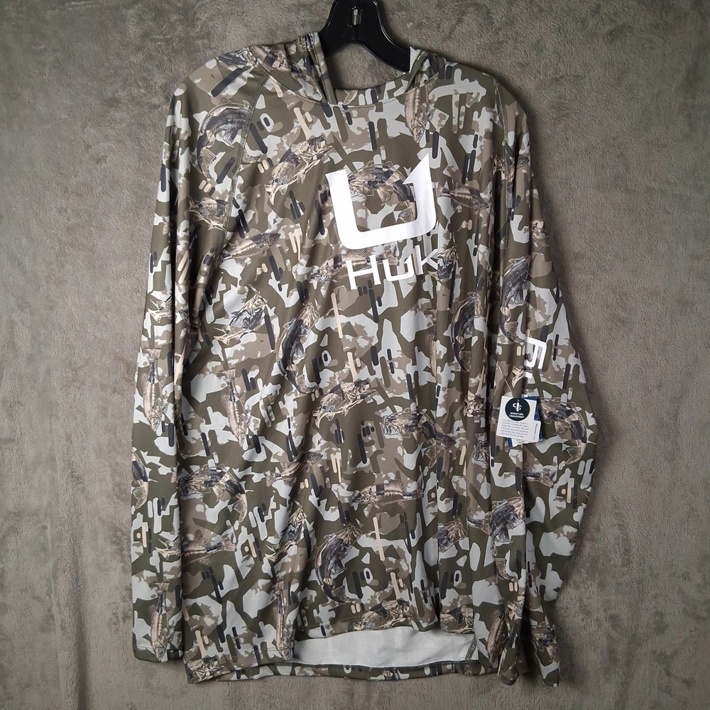 Huk Mens KC Icon Apex Vert Hoodie Camo Fish Performance Fishing Shirt XXL NEW